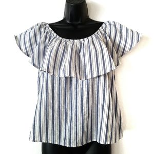 Entro striped pop over off shoulder blouse top ruffled boho